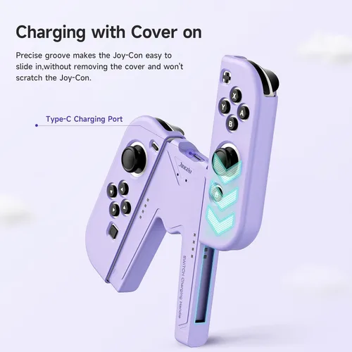 Vista 4 de JINGDU Switch Joy-Con - Empuñadura de carga compatible con Nintendo Switch estándar y modelo OLED, cargador de controlador Switch JoyCon con cable