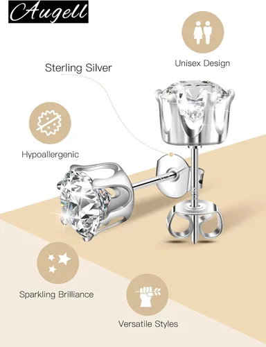 Vista 7 de Juego de 5 pares de aretes de plata de ley 925, hipoalergénicos, de oro de 18 quilates, circonita cúbica para mujeres y hombres, regalo brillante