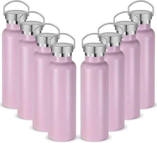 Vista 28 de Neihepal Botellas de agua de acero inoxidable negras, botella de viaje de doble pared con aislamiento al vacío de 20 onzas con tapa a prueba