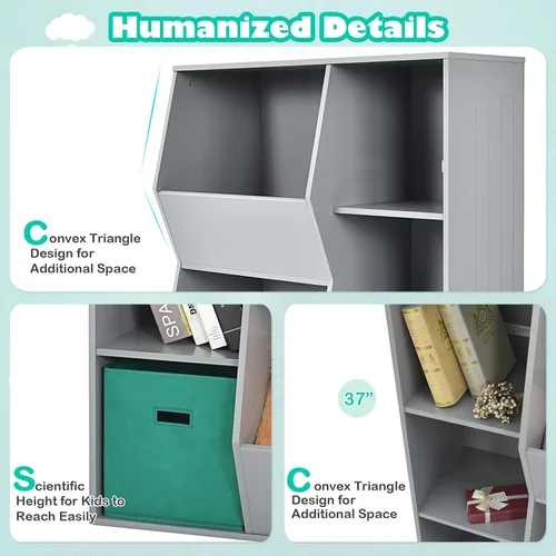 Vista 16 de HONEY JOY Organizador de almacenamiento de juguetes para niños con 5 cubículos, estantería y estantería para niños con 2 cajas de almacenamiento