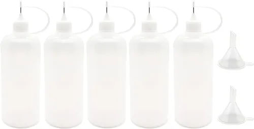 Vista 4 de 12 botellas con punta de aguja, botellas de plástico con cuentagotas de 4 onzas, con 2 mini embudo para manualidades de papel, tapa blanca Blanco