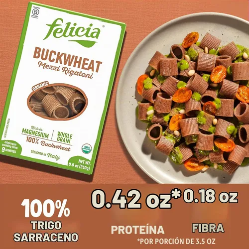 Vista 3 de Felicia Pasta sin gluten Mezzi Rigatoni de trigo sarraceno, 8.8 onzas