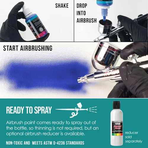 Vista 3 de U.S. Art Supply Pintura acrílica opaca para aerógrafo color azul aguamarina, botella de 1 onza, colores a base de agua no tóxicos de grado
