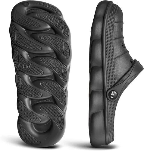 Vista 4 de KEMISANT Zuecos para hombre, unisex, sin cordones, para jardín, zapatos limpiadores, zapatos de trabajo en casa, acolchados, de apoyo
