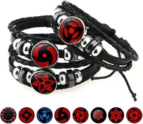 Vista 2 de Pulseras de cuero de Narutos de anime, Uchiha Sharingan Rinnegan Eye Itach Kakash, vidrio
