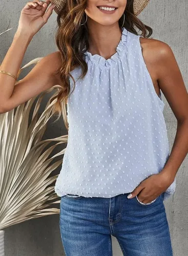 Vista 8 de Dokotoo Blusa informal para mujer, sin mangas, con cuello halter y estampado de leopardo