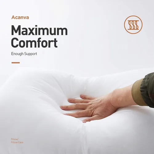 Vista 5 de Acanva Almohada básica de cama suave para dormir, tamaño Queen, color blanco, 2