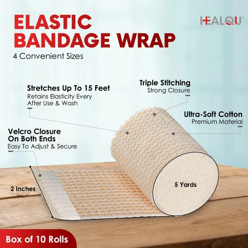 Vista 2 de HEALQU Vendaje elástico de alta calidad, envoltura de compresión con cierre automático para piernas, rodillas, tobillos, muñecas, codos, hombros, 2
