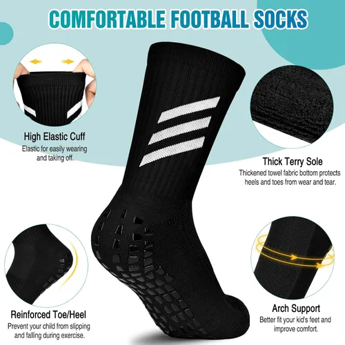 Vista 2 de Calcetines de fútbol antideslizantes para niños, suaves, transpirables, antideslizantes, calcetines deportivos de fútbol para niños y niñas