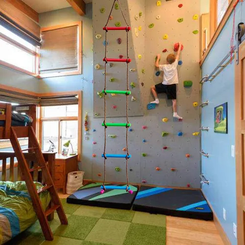 Vista 5 de Rainbow Craft Escalera de cuerda de escalada de 6.6 pies para niños, accesorios para carreras de obstáculos Ninja Warrior para niños, escalera