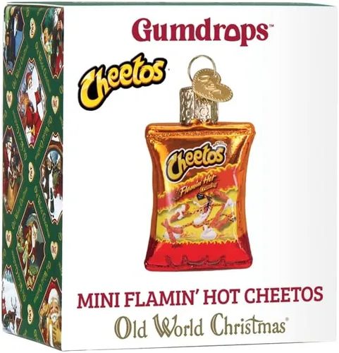 Vista 6 de Old World Christmas Gumdrops Mini Flamin' Hot Cheetos - Adorno soplado de cristal para árbol de Navidad, decoración navideña hecha a mano, colección