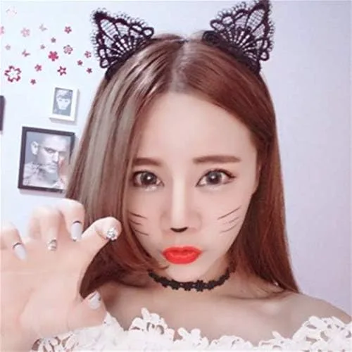 Vista 4 de Diadema de orejas de gato de encaje sexy, color negro, disfraz de cosplay, diadema de orejas de gato para mujeres atractivas y encantadoras