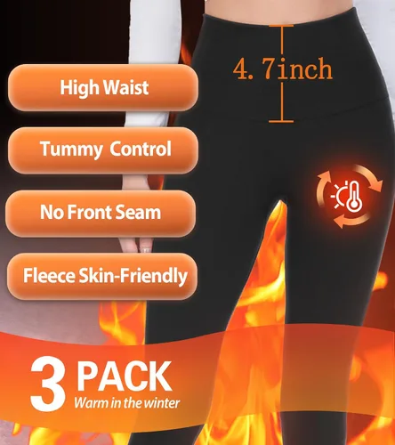 Vista 2 de FULLSOFT Paquete de 3 leggings con forro polar para mujer, de cintura alta, para entrenamiento, invierno, cálidos, pantalones térmicos de yoga