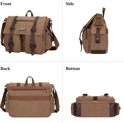 Vista 3 de WITZMAN Vintage Canvas Messenger Bag for Men and Women Large Satchel Bags Crossbody Shoulder with 17 inch Laptop