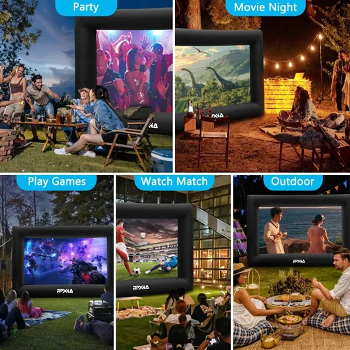 Vista 4 de Pantalla de cine inflable para exteriores de 20 pies, pantallas inflables de proyección frontal y trasera con soplador de aire, lo mejor para noches