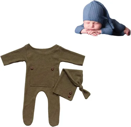 Vista 17 de Moda recién nacido niños niñas bebé sesión de fotos accesorios trajes ganchillo ropa sombrero de cola larga pantalones accesorios de fotografía