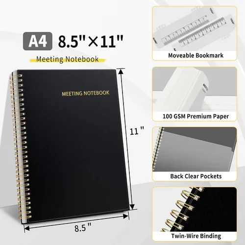 Vista 3 de SUNEE Half Meeting Half Note - Cuadernos profesionales de 8.5"x11" para el trabajo - 160 páginas, planificador de proyectos de tamaño A4, agenda