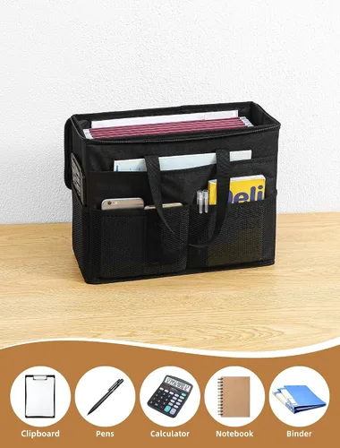 Vista 5 de Qozary Paquete de 2 Cajas Organizadoras de Carpetas de Archivos - Bolsa Portátil para Archivos Colgantes con Tapas, Caja Organizadora de Archivos