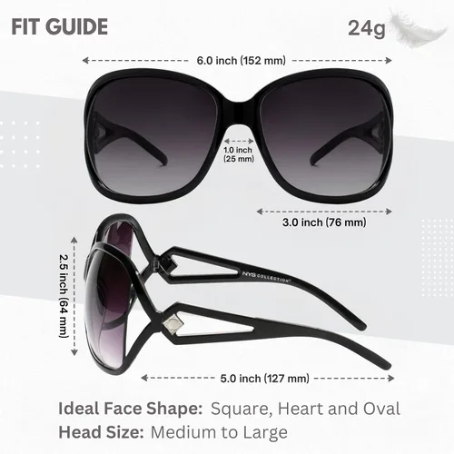 Vista 5 de NYS Collection Gafas de sol de gran tamaño para mujer, estilo retro, a la moda, 100% protección UV400