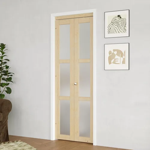 Vista 22 de BARNER HOME Puerta plegable, puerta de armario de cristal transparente de 3 lites, para apertura de 48 x 80 pulgadas, puertas plegables con kits