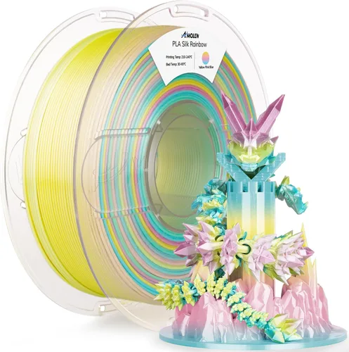 Vista 27 de AMOLEN Filamento PLA de Seda para Impresora 3D, Filamento PLA Kingfisher Rainbow Multicolor Brillante 1.75mm, Filamento de Impresión 3D PLA