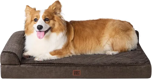 Vista 23 de EHEYCIGA - Cama ortopédica para perros de tamaño mediano, cama de espuma viscoelástica para perros, color beige Small Dog Sofa with Washable