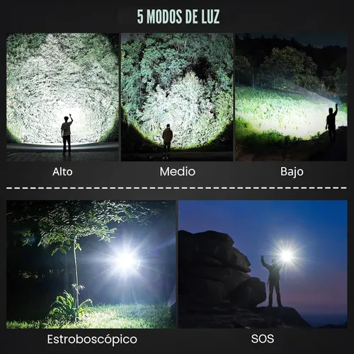 Vista 4 de MILAOSHU Linternas recargables de 90000 lúmenes altos, paquete de 2, linterna LED súper brillante recargable con 5 modos de luz, luz de flash