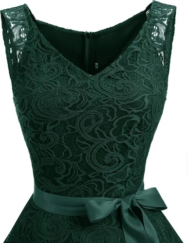 Vista 5 de Dressystar Vestido con encaje floral y cuello en V, para mujer, ideal para dama de honor, fiesta y baile de graduación