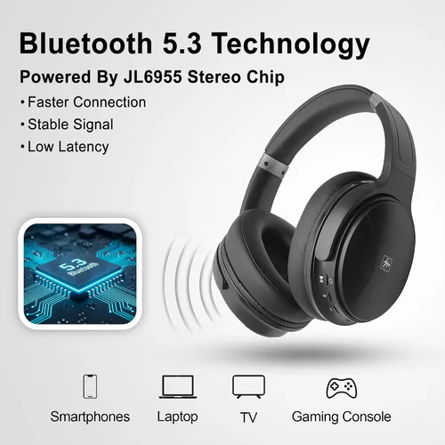Vista 2 de Fisher Auriculares Pro Active con cancelación de ruido, auriculares inalámbricos Bluetooth 5.3, micrófono, auriculares ligeros y cómodos