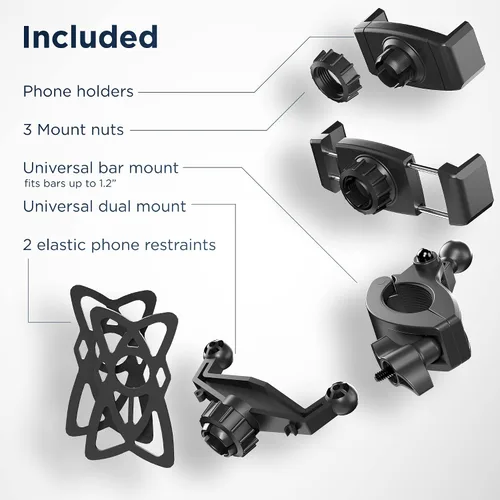 Vista 7 de ENCASED Soporte de teléfono para bicicleta doble, soporte ajustable para 2 teléfonos celulares, ajuste universal