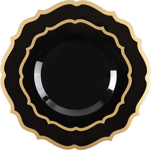 Vista 5 de PLASTICPRO Juego de 32 elegantes platos desechables de plástico que incluye 16 platos llanos y 16 platos de ensalada, platos de fiesta resistentes