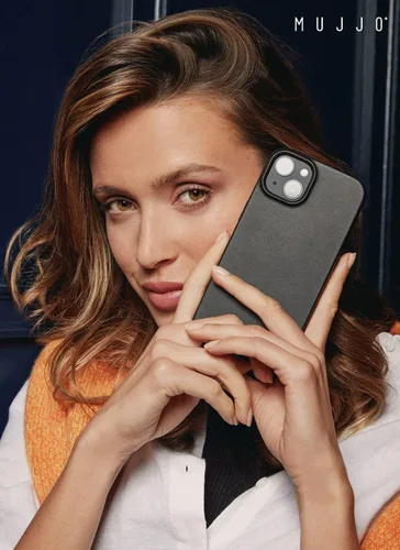 Vista 3 de Mujjo Funda completa de cuero para iPhone 15 Plus, iPhone 14 Plus con MagSafe (negro)