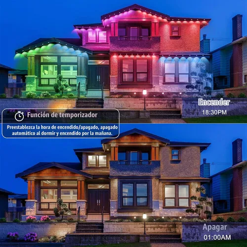Vista 6 de Luces permanentes para exteriores de 50 pies con 30 luces LED RGB inteligentes, control remoto, aplicación/control remoto, impermeable IP67