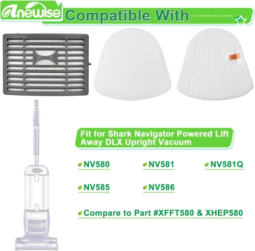 Vista 2 de Anewise Filtro de repuesto para Shark Navigator NV586 NV581 NV581Q NV585 NV580 Powered Lift Away DLX aspiradora vertical, 1 filtro de poste HEPA + 2