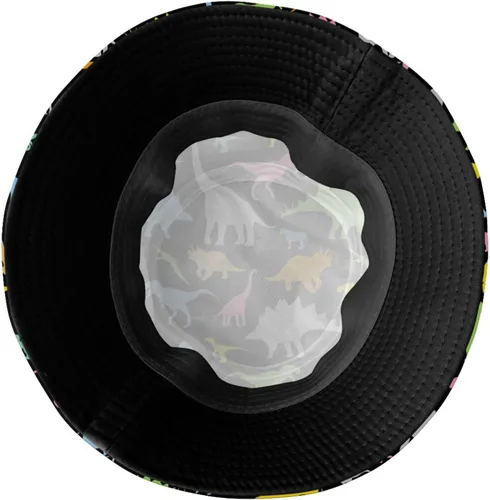 Vista 5 de Sombrero de pescador plegable para el sol y la playa, para mujeres y hombres, senderismo al aire libre, Dinosaurio de dibujos animados de dinosaurio