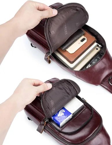 Vista 5 de Bolso bandolera de piel auténtica, informal, para viajes, senderismo, hombro, mochila vintage para hombres y mujeres