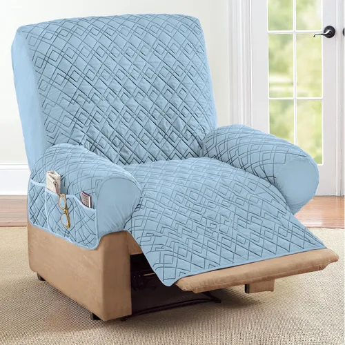 Vista 2 de Collections Etc Funda reclinable elástica acolchada en forma de diamante con bolsillos de almacenamiento y correas elásticas, protector de muebles