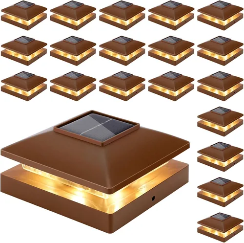 Vista 20 de Luces solares para punta de poste al aire libre 16 unidades, negras, impermeables, alimentadas por energía solar, luces de valla para cubierta