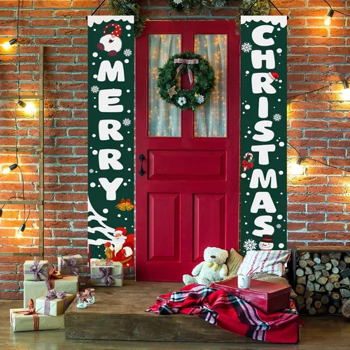 Vista 5 de Decoraciones navideñas para patio al aire libre, juego de letreros para porche delantero, pancarta de puerta, decoraciones colgantes de Feliz