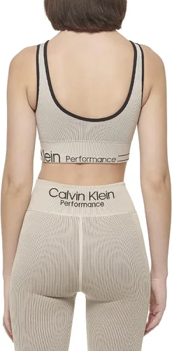 Vista 3 de Calvin Klein Performance Women's Medium Impact Sports Bra with Removable Cups Color beige.