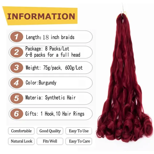 Vista 2 de Paquete de 8 paquetes de cabello trenzado francés, 18 pulgadas, cabello de ganchillo en espiral ondulado suelto para mujeres negras, preestirado
