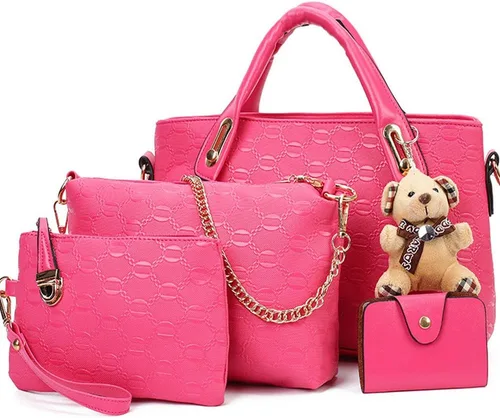 Vista 7 de FiveloveTwo. Bolso de mano para mujer, 4 piezas, con asa superior, bolsa de hombro, soporte para tarjetas