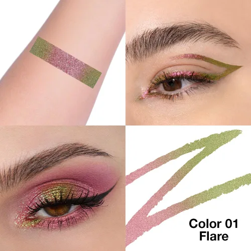 Vista 3 de evpct Delineador de ojos líquido cromático dúo, con purpurina de bronceador rosa, destello metálico brillante, sombra de ojos en lápiz, cambio