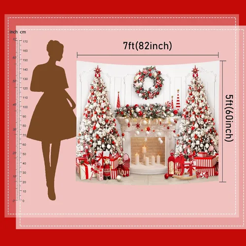 Vista 9 de Mocsicka Telón de fondo para chimenea de Navidad blanco y rojo, fondo para fotografía de árbol de Navidad, invierno, Navidad, familia, niños, fiesta