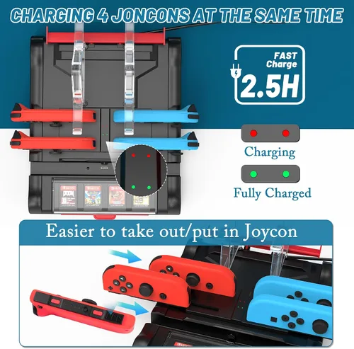 Vista 7 de Qoroos Estación de carga para Nintendo SwitchOLED Estación de carga Joy Con Base de carga Soporte Nintendo Switch Dock con 8 ranuras para tarjetas