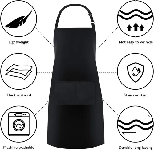 Vista 6 de Jubatus Paquete de 1 delantal con peto con 2 bolsillos, delantal de cocina de chef para mujeres y hombres, color negro