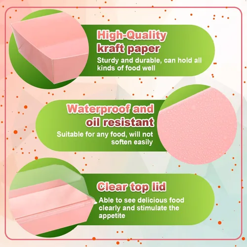 Vista 3 de Gejoy 100 cajas de charcutería rosa de 2 tamaños con tapas transparentes, cajas de postre de papel desechables, recipientes de postre de alimentos