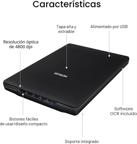 Vista 3 de Epson Perfection V19 II - Escáner plano de documentos y fotos a color con resolución óptica de 4800 ppp, alimentación USB y tapa extraíble de gran