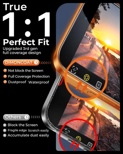 Vista 6 de DIMONCOAT TOP 9H+ Glass for iPhone 17 Pro Max Privacy Screen Protector[Easy One-Pull Installation] [10X Military Protection] Tempered Glass Screen