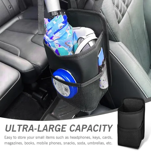 Vista 3 de 1 bolsa para botella de agua para automóvil, 9.8 x 5.51 pulgadas, correa ajustable, de cuero de microfibra, para colgar lateral, bolsa de taza